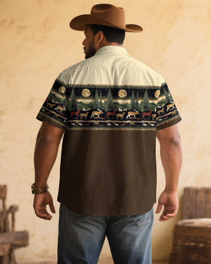 Big & Tall Khaki Western Denim Short Sleeve Shirt for big men view 1