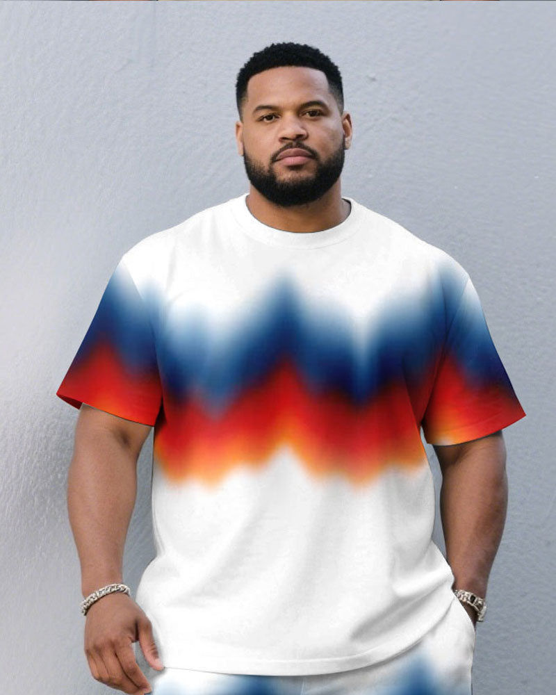 Big & Tall White Streetwear T-Shirt Shorts Set for big men view 2