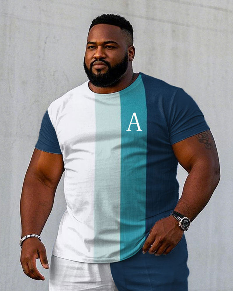 Big & Tall Blue Colorblock T-Shirt Shorts Set for big men view 2