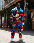Big & Tall Smiley Skull Hoodie Sweatpants Set for big men view 1