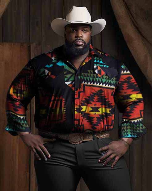Big & Tall Black Western Graphic T-Shirt Pants Set for big men view 2