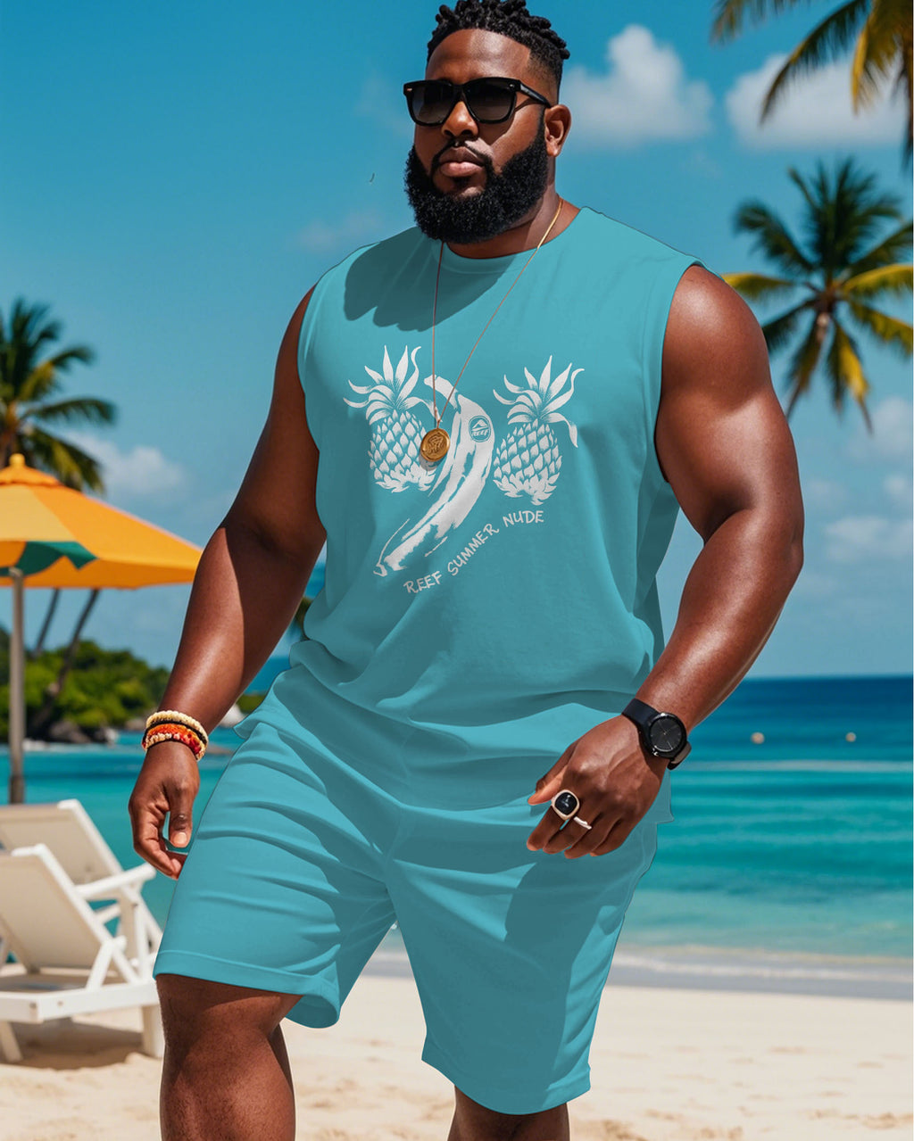 Big & Tall Blue Graphic Tank Top for big men view 1