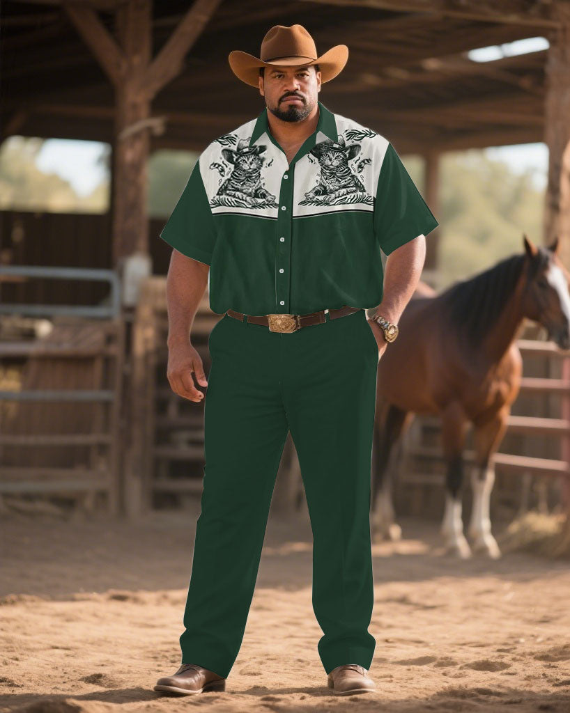 Big & Tall Green Western Denim T-Shirt Pants Set for big men view 1