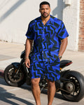 Big & Tall Blue Geometric Graphic T-Shirt Shorts Set for big men view 4