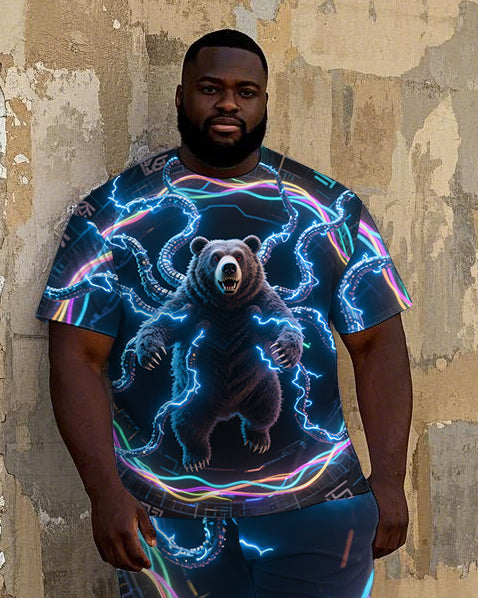Big & Tall Graffiti Streetwear T-Shirt Shorts Set for big men view 2