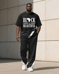 Big & Tall Black Geometric Striped T-Shirt Pants Set for big men view 2
