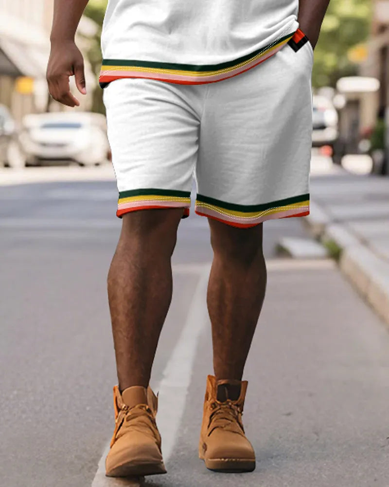 Big & Tall Colorblock Geometric Polo Shorts Set for big men view 4