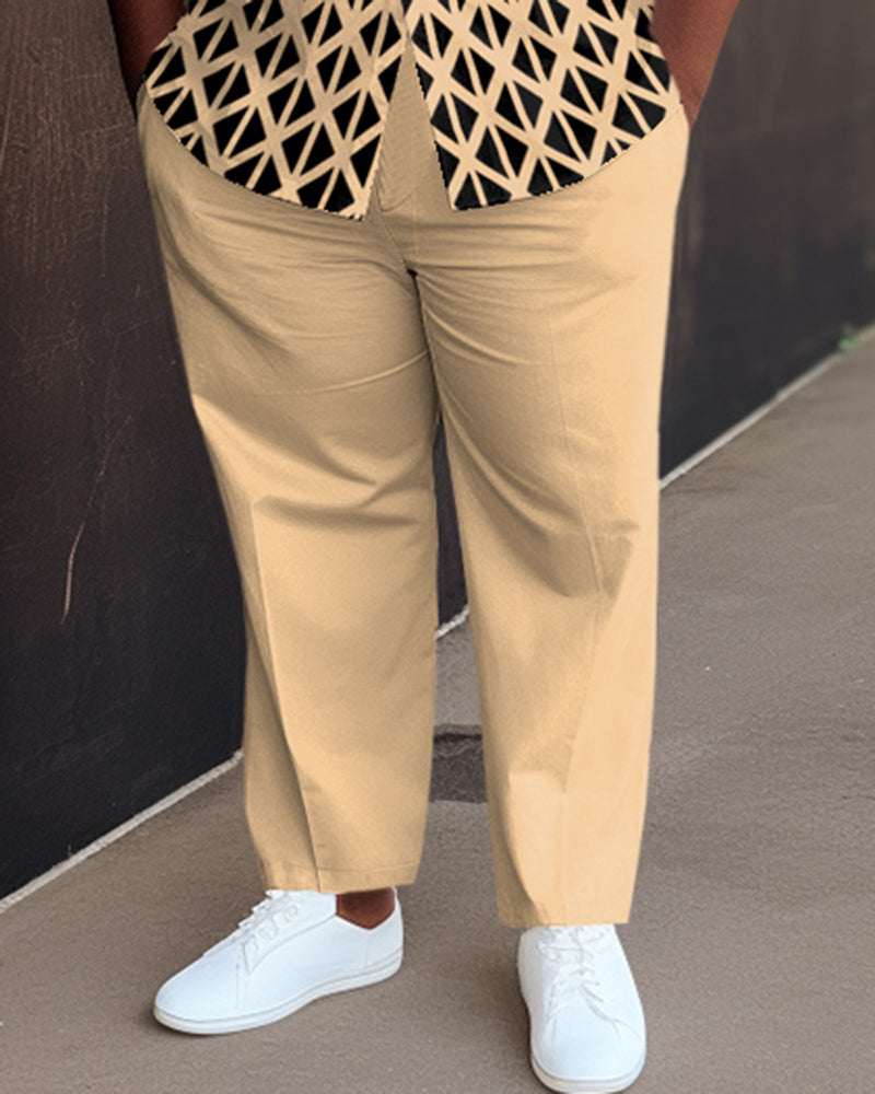 Big & Tall Khaki Gradient Plaid Shirt Pants Set for big men view 3