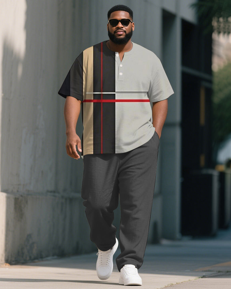 Big & Tall Black Gray Colorblock T-Shirt Pants Set for big men view 2
