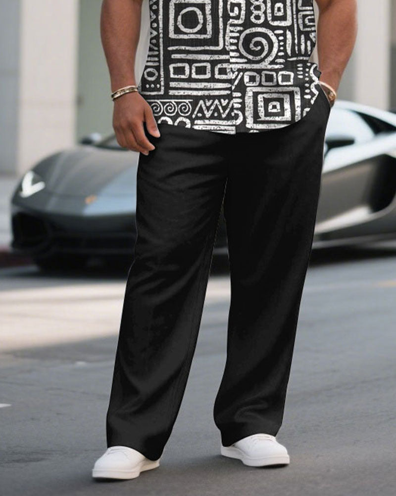 Big & Tall Black Business Casual T-Shirt Pants Set for big men view 3