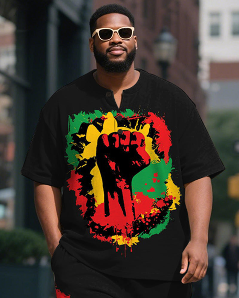 Big & Tall Juneteenth Graphic T-Shirt Shorts Set for big men view 2