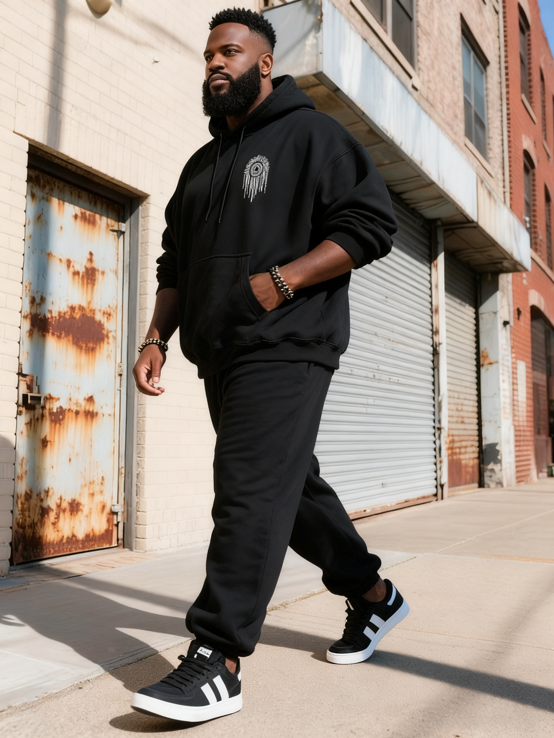 Big & Tall Black Graphic Hoodie Sweatpants Set for big men view 7