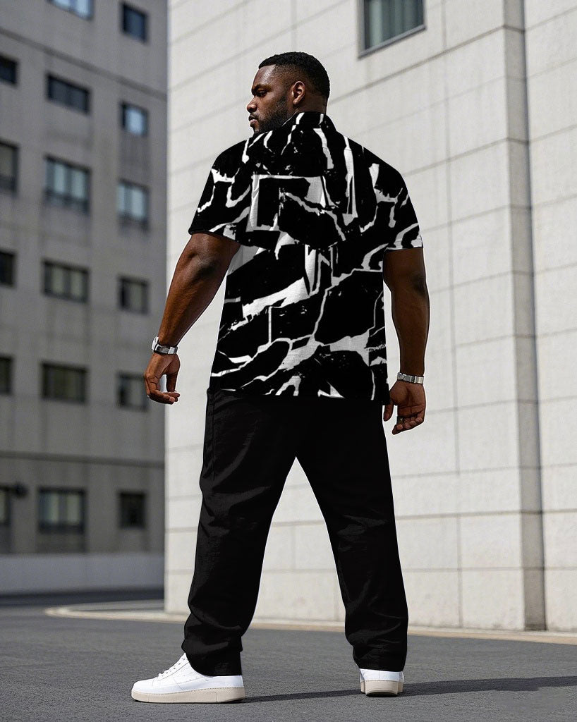Big & Tall Black Geometric T-Shirt Pants Set for big men view 4