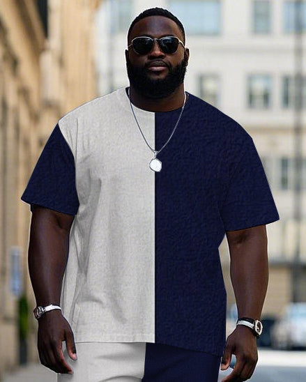 Big & Tall Blue Colorblock Graphic T-Shirt Pants Set for big men view 2
