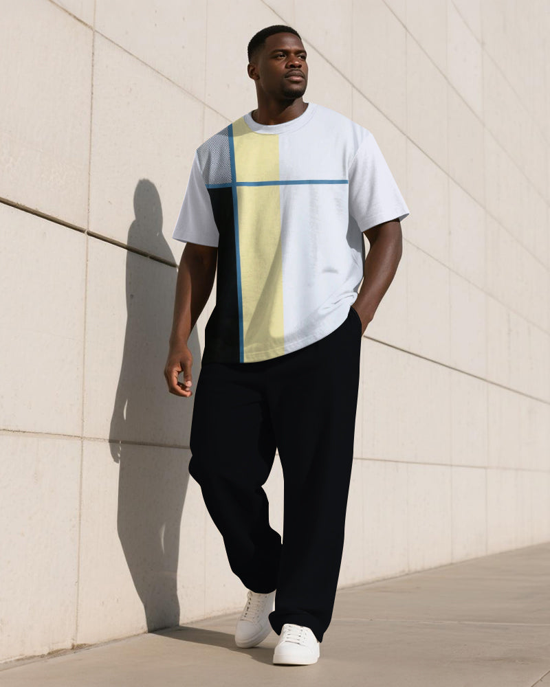 Big & Tall Plaid T-Shirt Pants Set for big men view 3