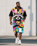 Big & Tall Geometric Polo Shorts Set for big men view 1