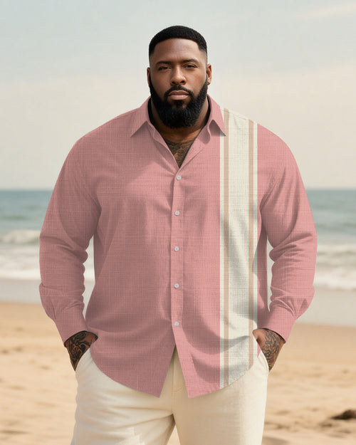 Big & Tall Pink Geometric Striped Long Sleeve Shirt for big men view 1
