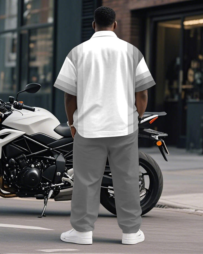 Big & Tall Gray Gradient Striped T-Shirt Pants Set for big men view 4