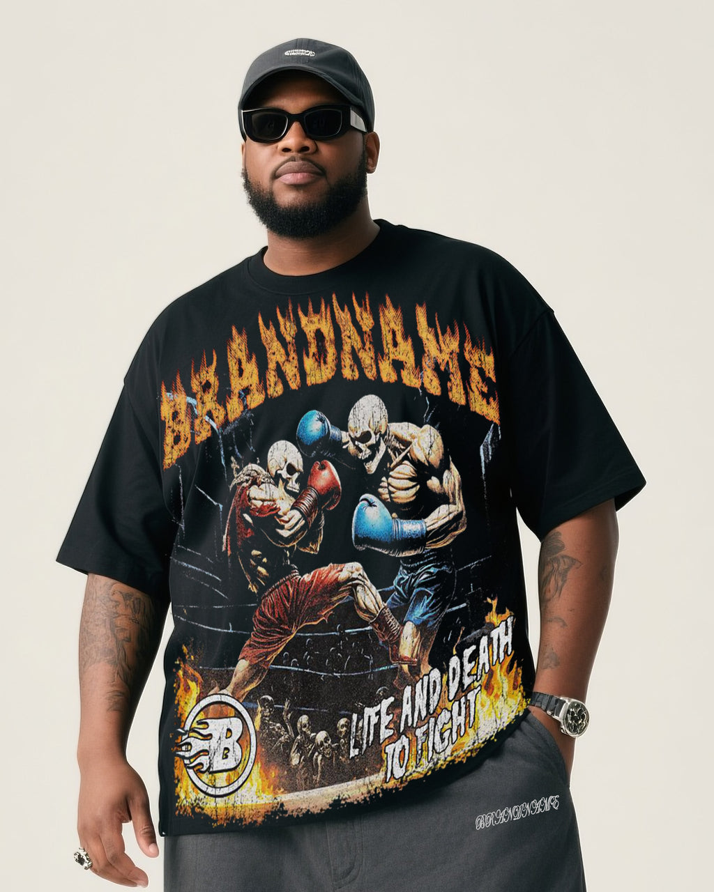 Big & Tall Streetwear Skull T-Shirt Pants Set for big men view 1