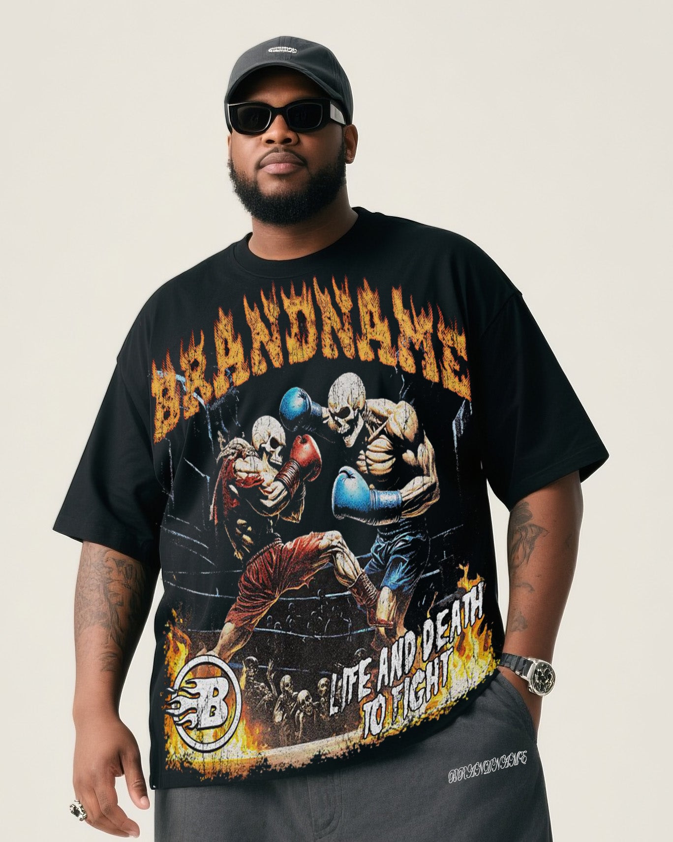 Big & Tall Streetwear Skull T-Shirt Pants Set for big men view 1