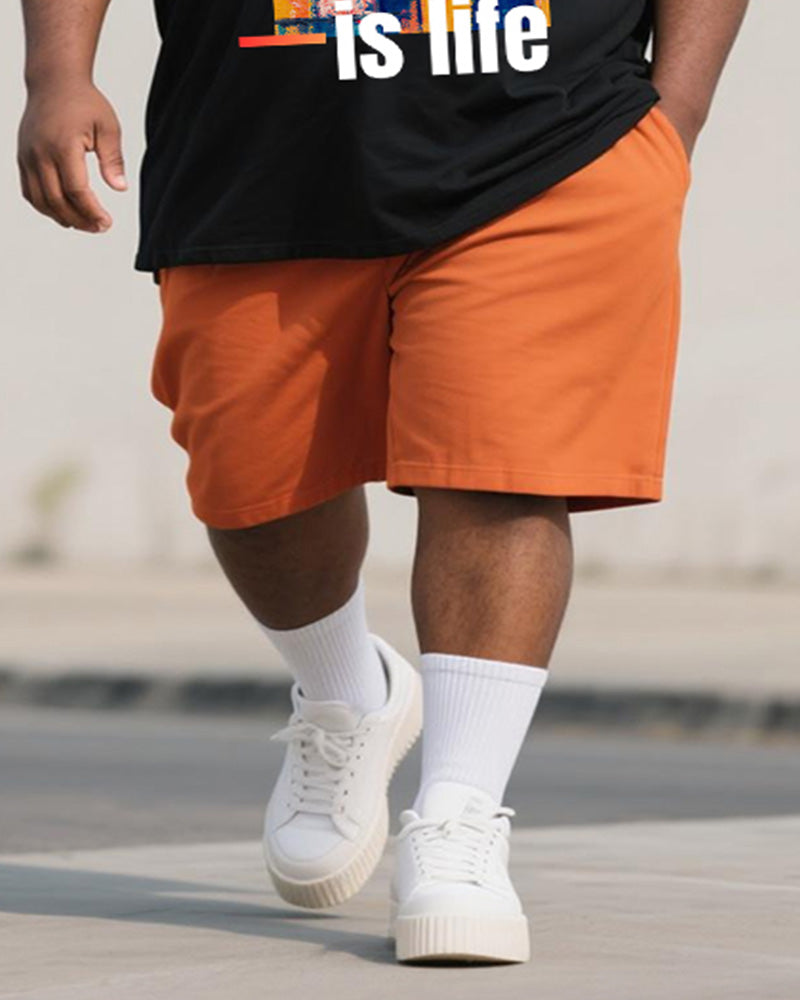 Big & Tall Orange Graphic Graffiti T-Shirt Shorts Set for big men view 3