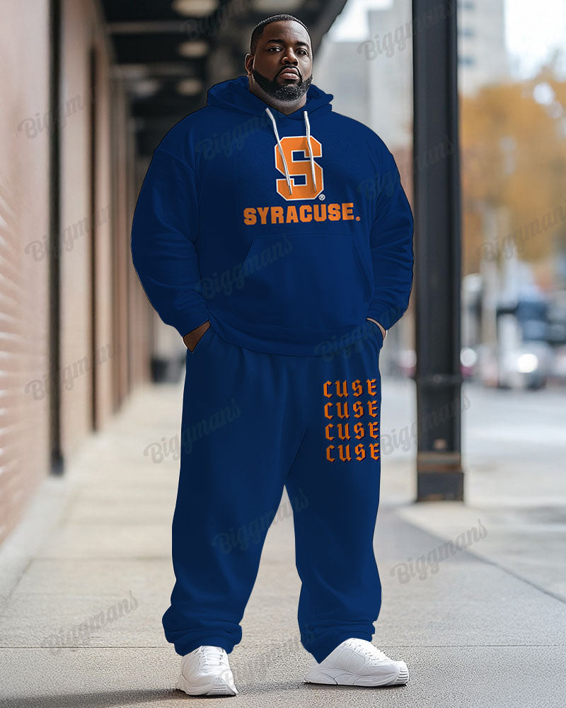 Big & Tall Blue Graphic Hoodie Sweatpants Set for big men view 1