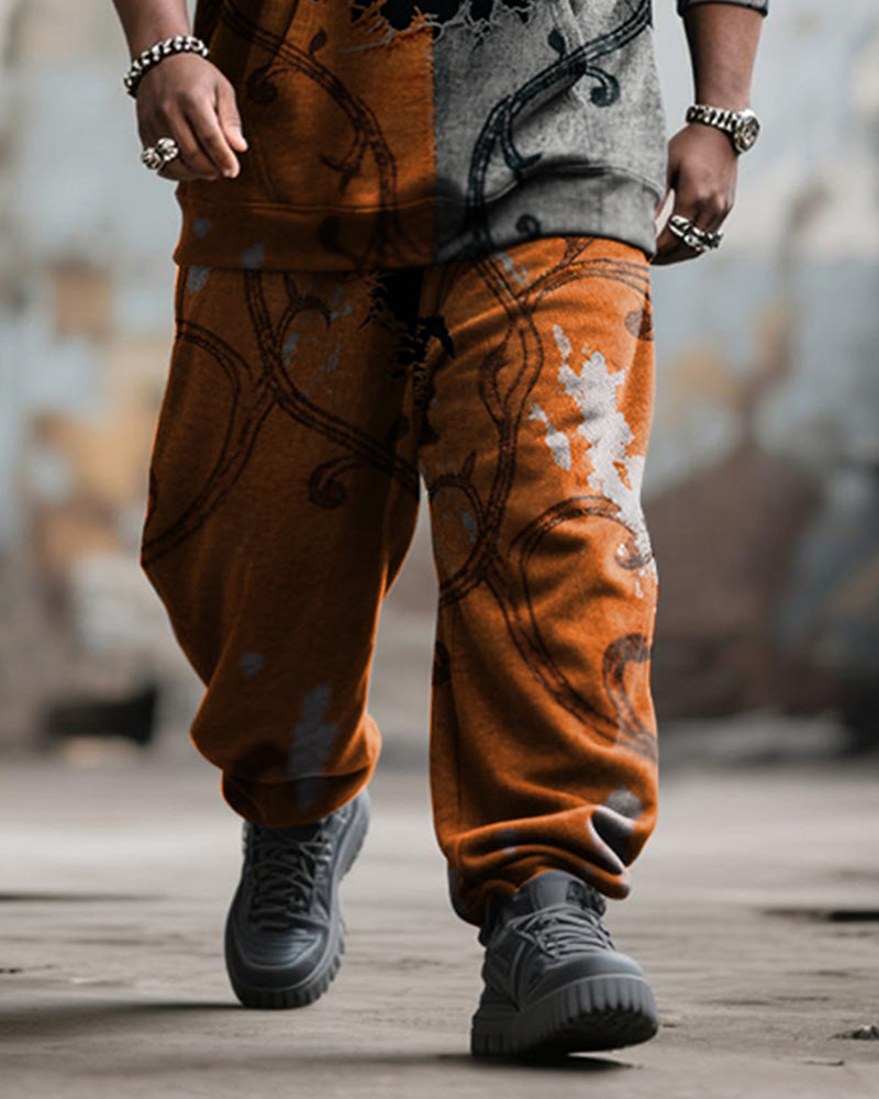 Big & Tall Orange Graphic Hoodie Sweatpants Set for big men view 3