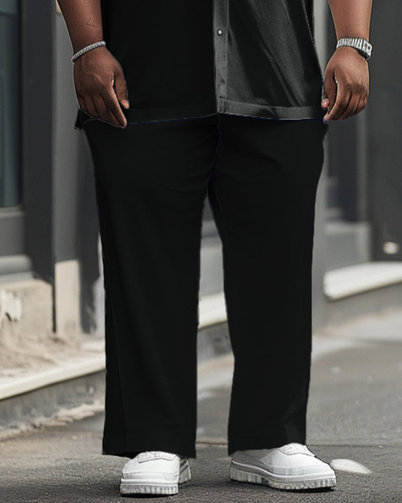 Big & Tall Black Solid Color T-Shirt Pants Set for big men view 3
