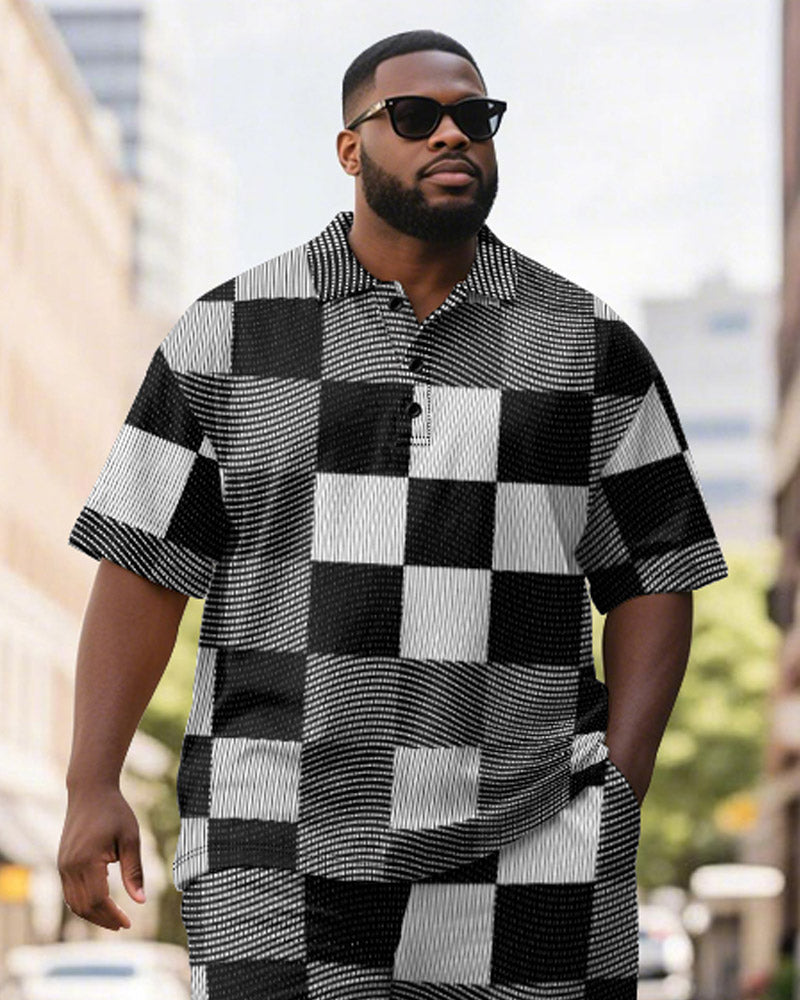 Big & Tall Black Graphic Polo Shorts Set for big men view 3