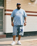 Big & Tall Denim Streetwear T-Shirt Shorts Set for big men view 1