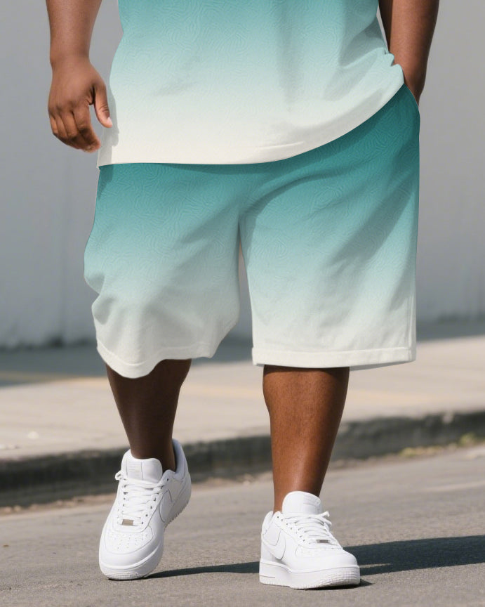 Big & Tall Green Gradient Polo Shorts Set for big men view 3