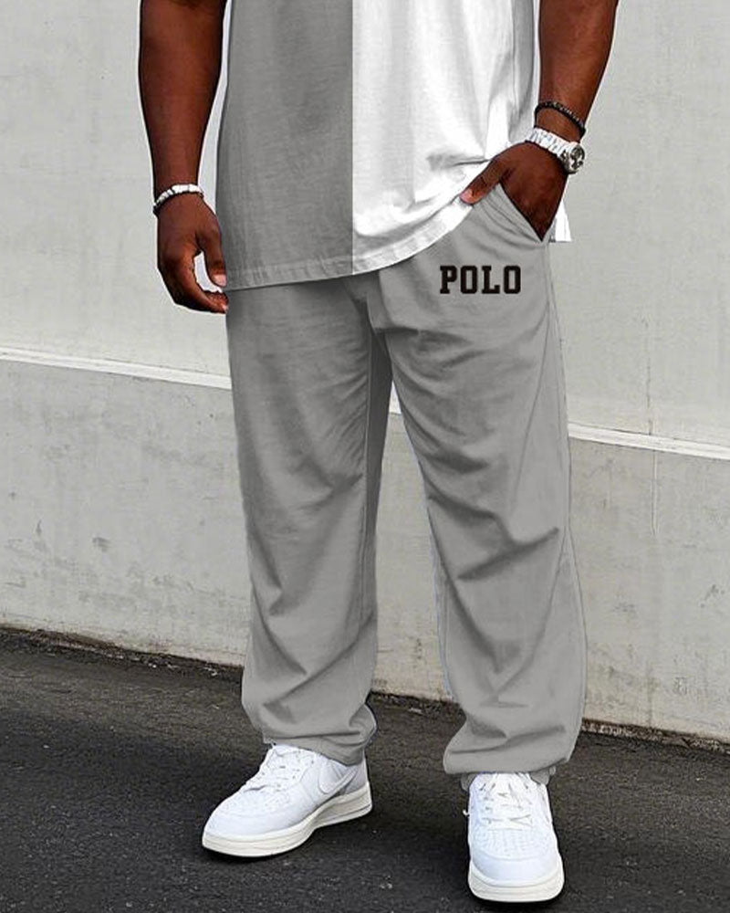 Big & Tall White Gray Graphic T-Shirt Pants Set for big men view 3