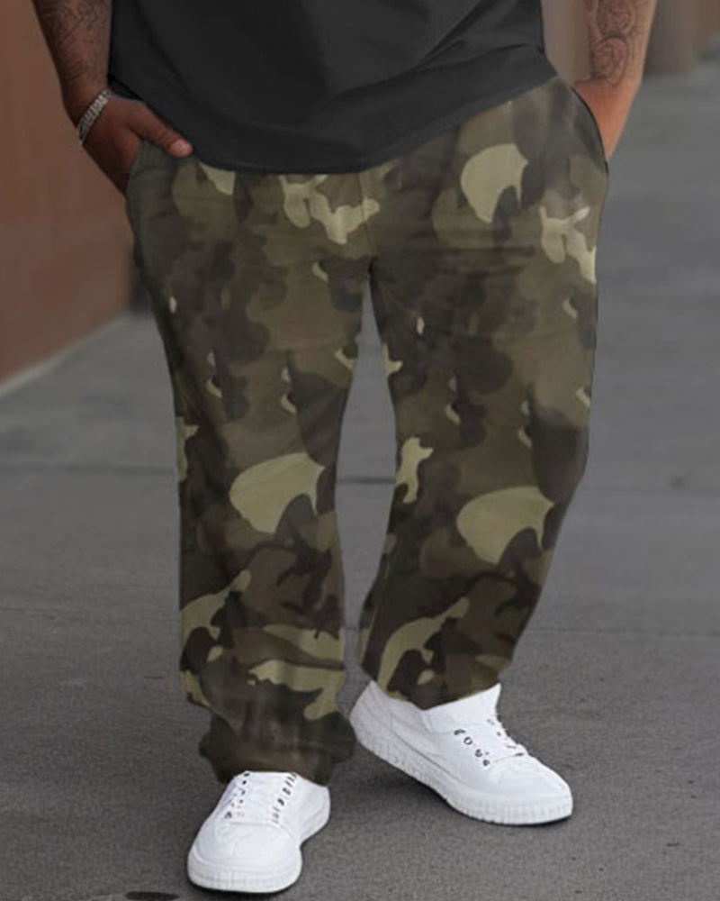 Big & Tall Solid Color Camouflage T-Shirt Pants Set for big men view 3
