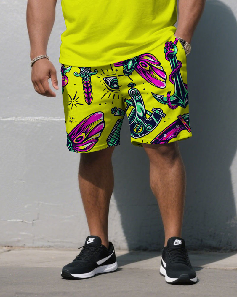 Big & Tall Yellow Solid Color T-Shirt Pants Set for big men view 3