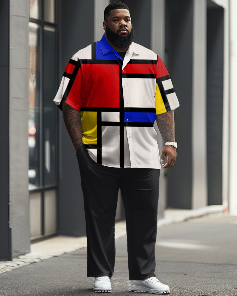 Big & Tall Geometric Graphic T-Shirt Pants Set for big men view 1