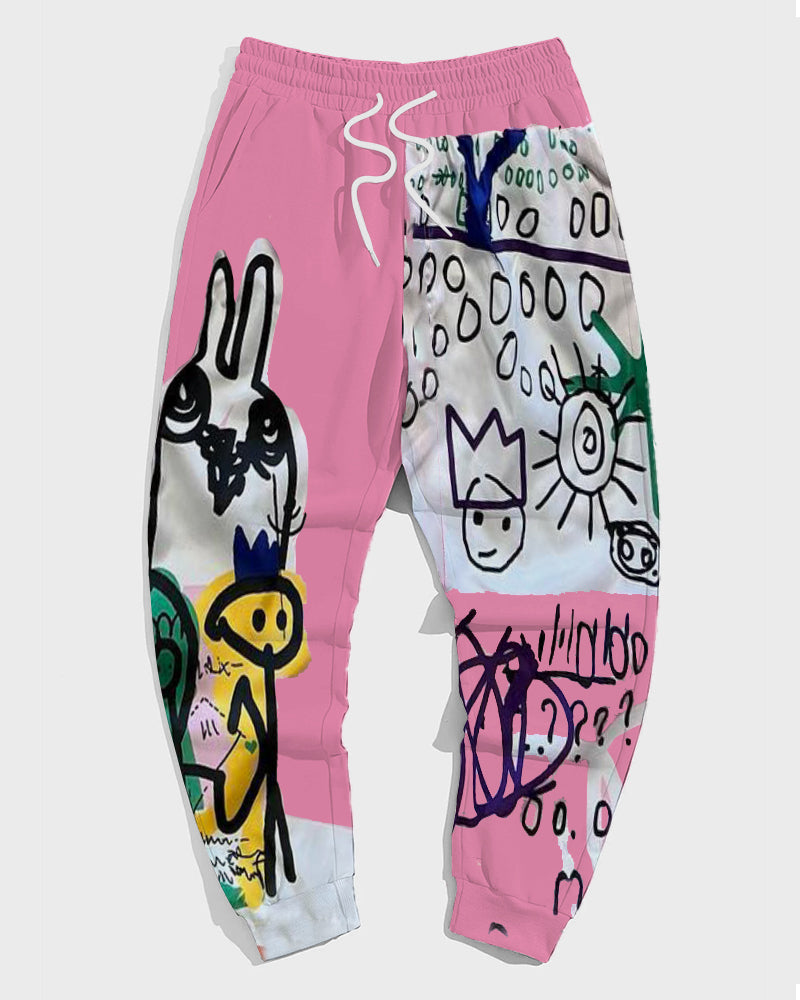 Big & Tall Graffiti Streetwear Hoodie Sweatpants Set for big men view 4