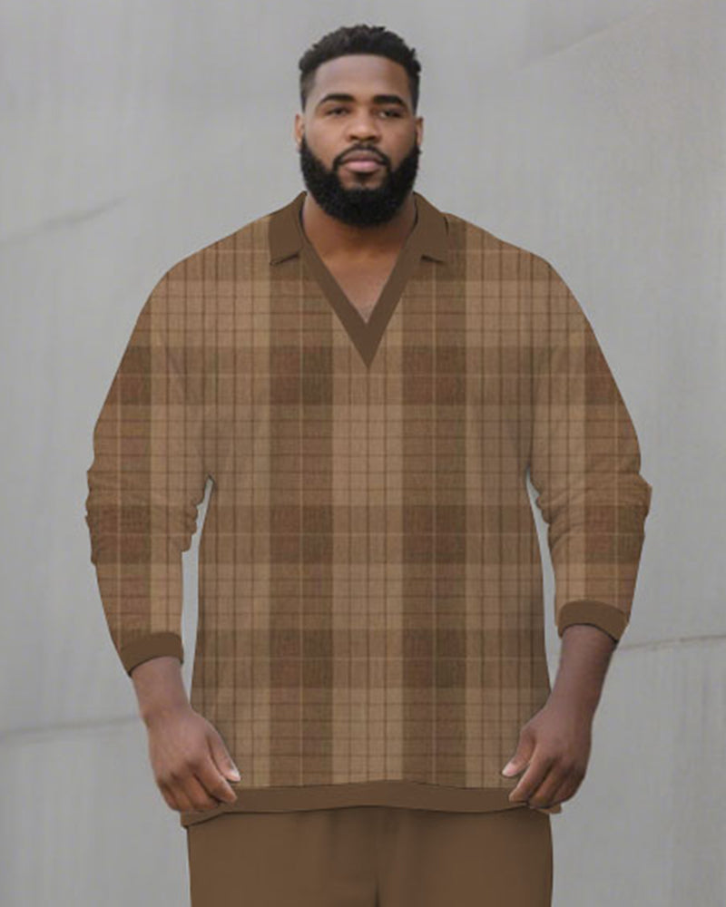 Big & Tall Brown Plaid Graphic Two-piece Set for big men view 2