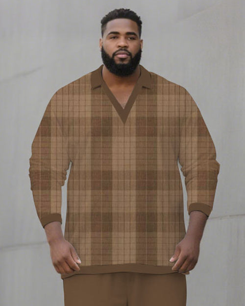 Big & Tall Brown Plaid Graphic Two-piece Set for big men view 2