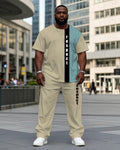 Big & Tall Khaki Blue Streetwear T-Shirt Pants Set for big men view 1