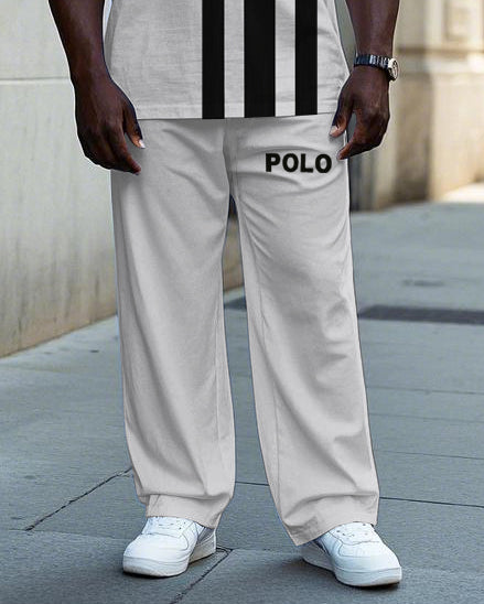 Big & Tall Black Striped Graphic T-Shirt Pants Set for big men view 3