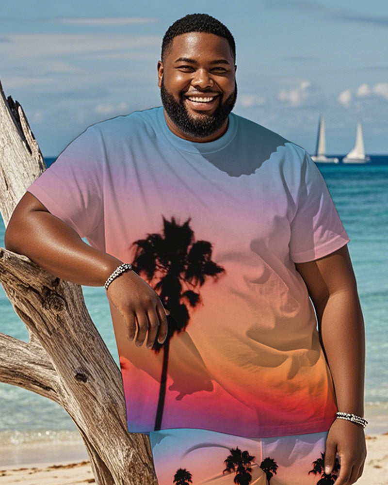 Big & Tall Hawaiian Gradient T-Shirt Shorts Set for big men view 2