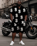 Big & Tall Black White Graphic T-Shirt Shorts Set for big men view 1