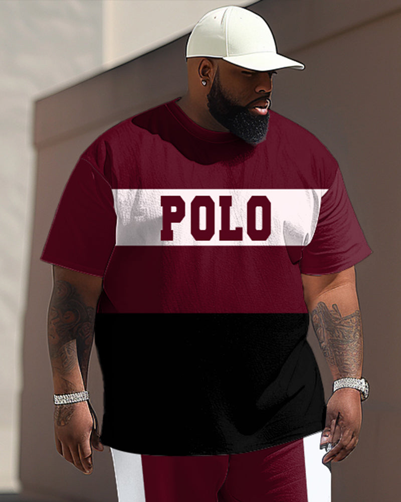 Big & Tall Red Colorblock Graphic T-Shirt Pants Set for big men view 2