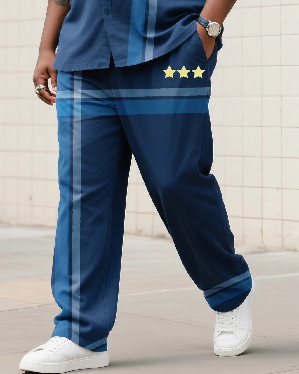Big & Tall Blue Business Casual T-Shirt Pants Set for big men view 3