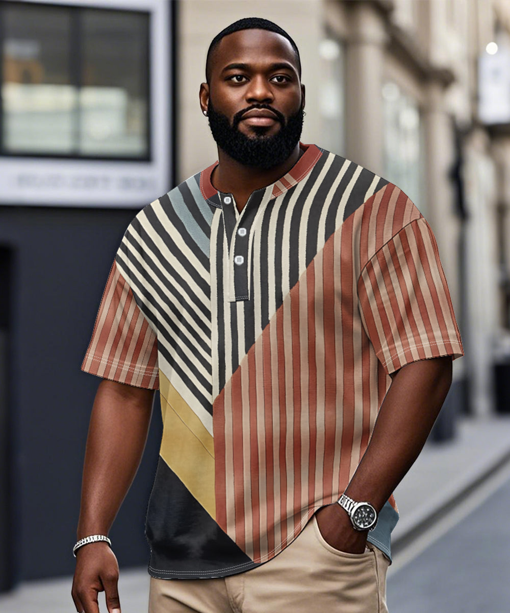 Big & Tall Red Geometric Striped T-Shirt for big men view 1