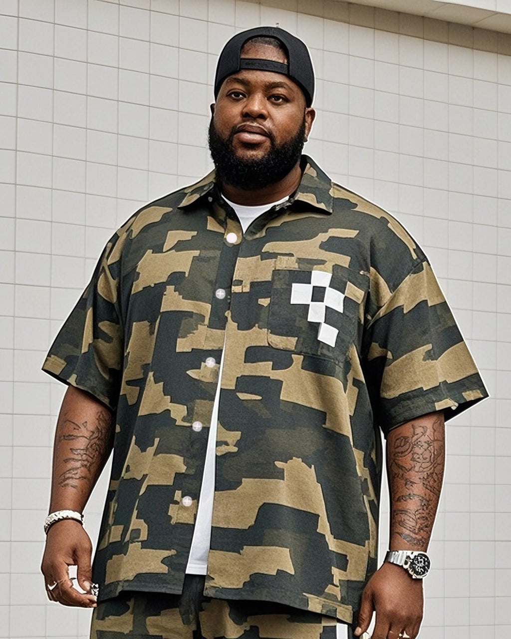 Big & Tall Camouflage T-Shirt Shorts Set for big men view 2