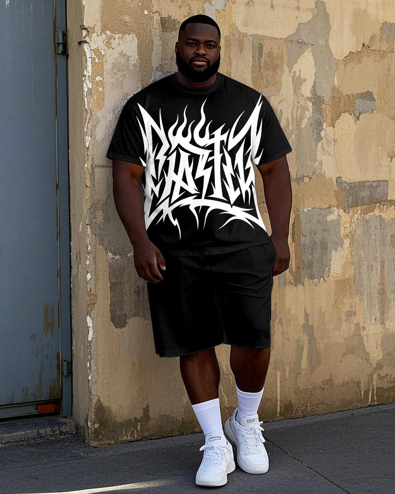 Big & Tall Geometric Streetwear T-Shirt Shorts Set for big men view 1