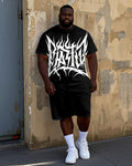 Big & Tall Geometric Streetwear T-Shirt Shorts Set for big men view 1
