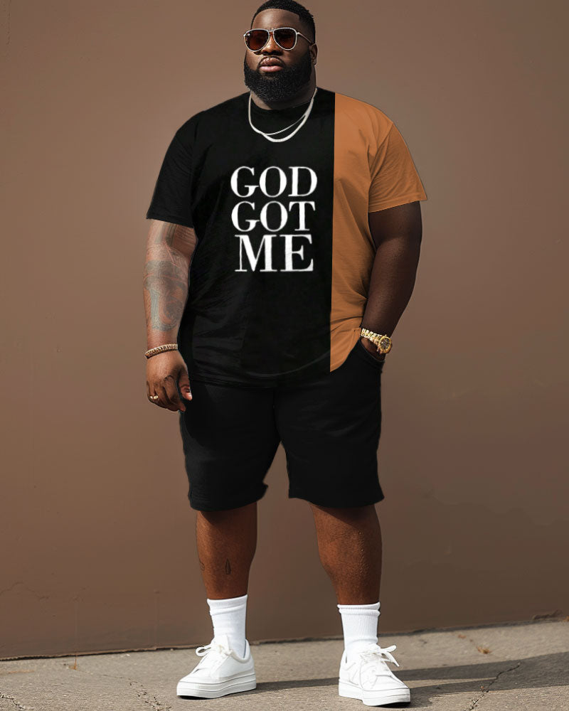 Big & Tall Colorblock Graphic T-Shirt Shorts Set for big men view 2