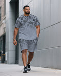 Big & Tall Blue Gray Gradient T-Shirt Shorts Set for big men view 1